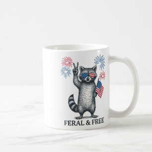 Feral But Free Funny Racoon Patriotic 4th Of July Coffee Mug