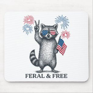 Feral But Free Funny Racoon Patriotic 4th Of July Mouse Mat