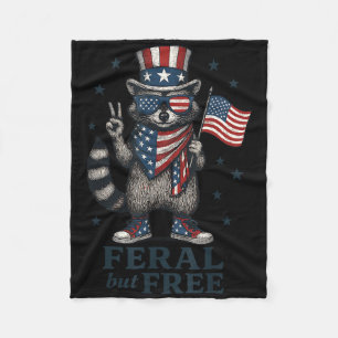 Feral But Free Funny Racoon Usa Flag Patriotic 4t Fleece Blanket