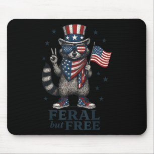 Feral But Free Funny Racoon Usa Flag Patriotic 4t Mouse Mat