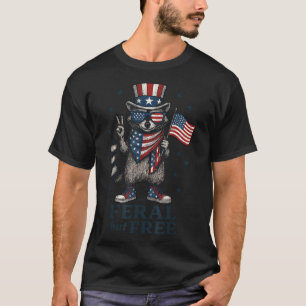 Feral But Free Funny Racoon Usa Flag Patriotic 4t T-Shirt