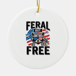 Feral But Free Patriotic Racoon Vintage Shirt Des Ceramic Tree Decoration