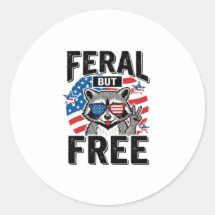 Feral But Free Patriotic Racoon Vintage Shirt Des Classic Round Sticker