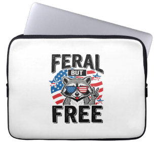 Feral But Free Patriotic Racoon Vintage Shirt Des Laptop Sleeve