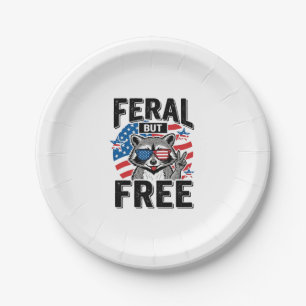 Feral But Free Patriotic Racoon Vintage Shirt Des Paper Plate