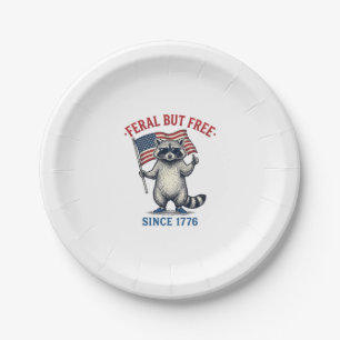 Feral But Free Patriotic Racoon Vintage Shirt Des Paper Plate