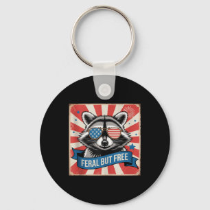 Feral But Free Racoon 4th Of July Trash Panda Gir Key Ring