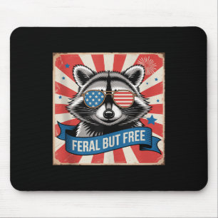 Feral But Free Racoon 4th Of July Trash Panda Gir Mouse Mat