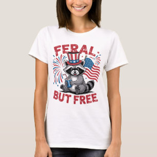 Feral But Free Racoon Patriotic Design T-Shirt