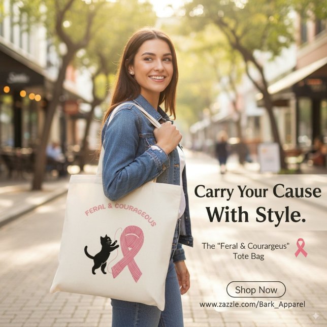 Feral & Courageous Breast Cancer Awareness  Tote Bag (Creator Uploaded)
