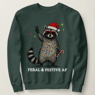 Feral & Festive AF Racoon Ugly Christmas Tangled Sweatshirt