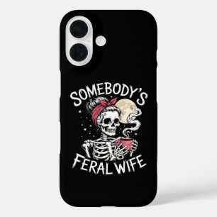 Feral Funny Coffee Lovers Drinking Skull Joke iPhone 16 Case