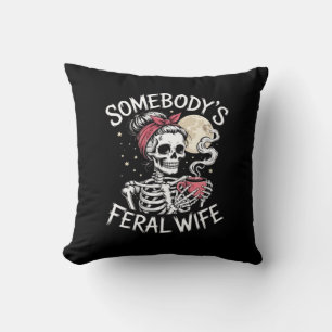 Feral Funny Coffee Lovers Drinking Skull Joke Cushion