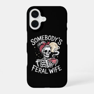 Feral Funny Coffee Lovers Drinking Skull Joke iPhone 16 Case