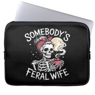 Feral Funny Coffee Lovers Drinking Skull Joke Laptop Sleeve