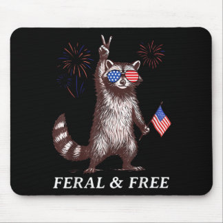 Feral Funny Patriotic Racoon Feral and 4th July Mouse Mat