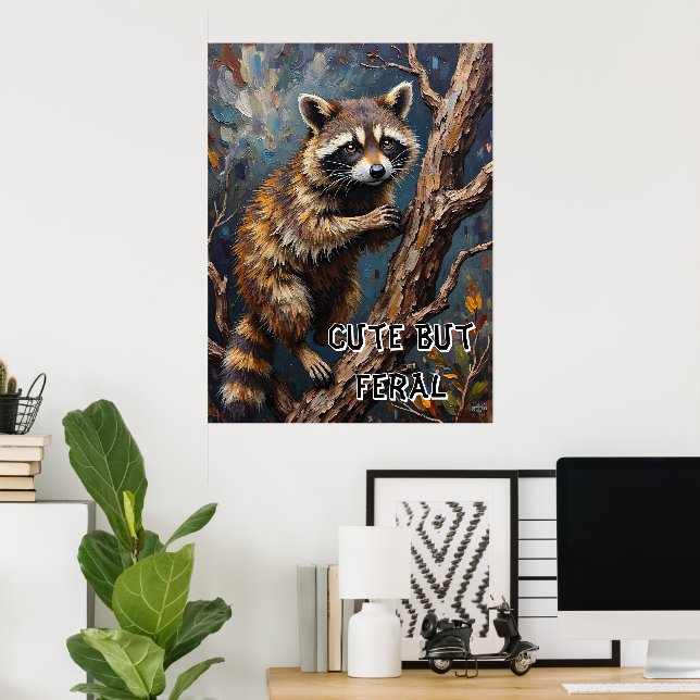 Feral Gaze: Racoon in the Bare Woods Poster (Home Office)