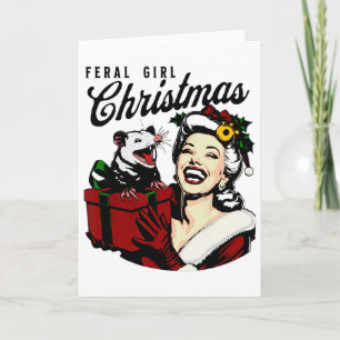 Feral Girl Christmas Funny Opossum Possum Merry Xm Card