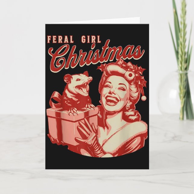 Feral Girl Christmas Funny Ossum Ssum Merry Xmas W Card (Front)