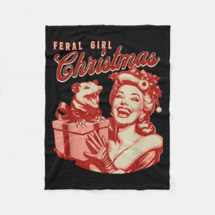 Feral Girl Christmas Funny Ossum Ssum Merry Xmas W Fleece Blanket