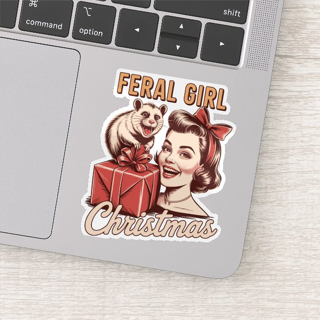 Feral Girl Christmas Opossum Xmas Trashy Retro (Detail)