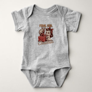 Feral Girl Christmas Opossum Xmas Trashy Retro Baby Bodysuit