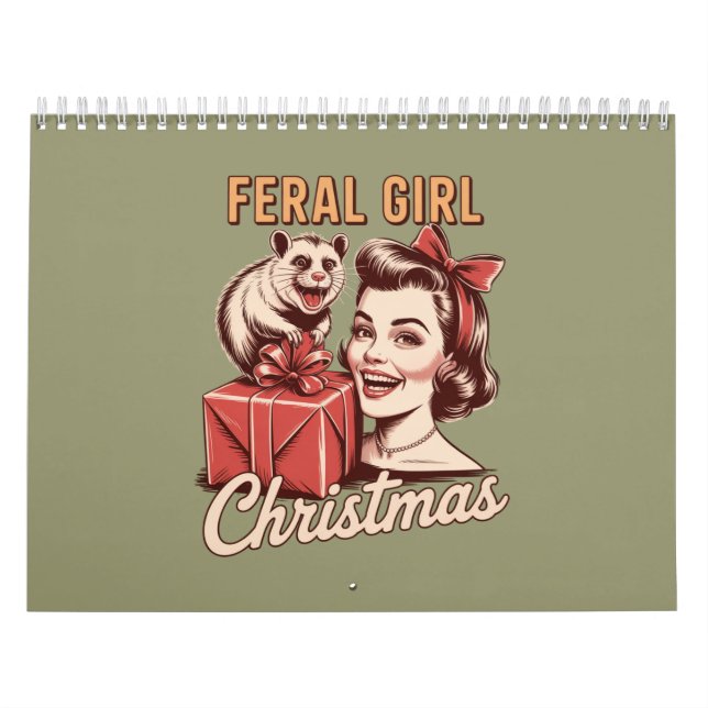 Feral Girl Christmas Opossum Xmas Trashy Retro Calendar (Cover)