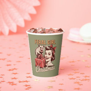 Feral Girl Christmas Opossum Xmas Trashy Retro Paper Cups