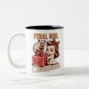 Feral Girl Christmas Opossum Xmas Trashy Retro Two-Tone Coffee Mug
