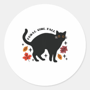 Feral Girl Fall Black Cat Classic Round Sticker