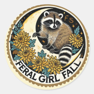 Feral Girl Fall Racoon Classic Round Sticker