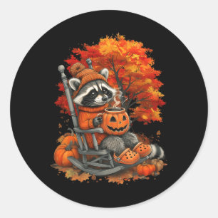 Feral Girl Fall Racoon Halloween Pumpkin Racoon Classic Round Sticker