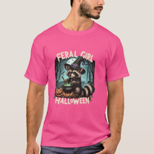 Feral Girl Halloween Funny Halloween Racoon Costu T-Shirt