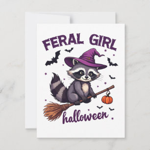 Feral Girl Halloween Spooky Racoon Witch Gift Holiday Card