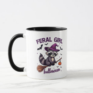 Feral Girl Halloween Spooky Racoon Witch Gift Mug