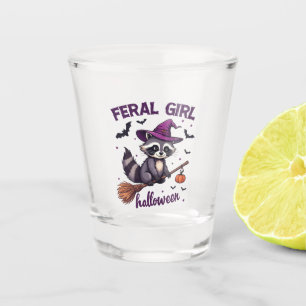 Feral Girl Halloween Spooky Racoon Witch Gift Shot Glass