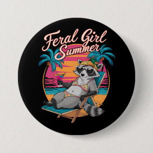 Feral Girl Summer Beach Funny Racoon 7.5 Cm Round Badge
