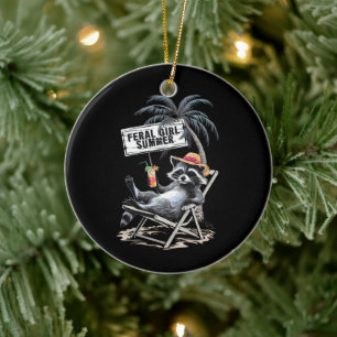 Feral Girl Summer Beach Funny Racoon Ceramic Tree Decoration