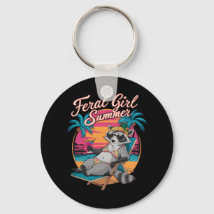 Feral Girl Summer Beach Funny Racoon Key Ring