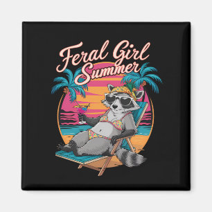 Feral Girl Summer Beach Funny Racoon Magnet