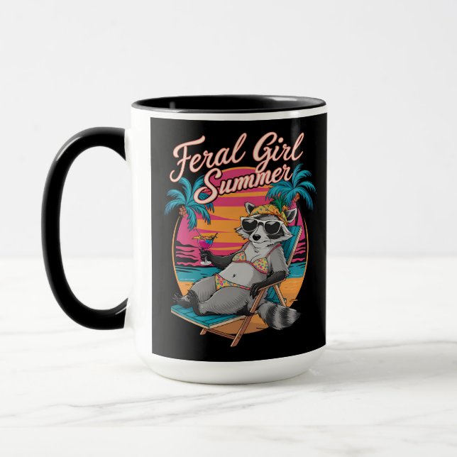 Feral Girl Summer Beach Funny Racoon Mug (Left)
