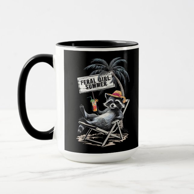 Feral Girl Summer Beach Funny Racoon Mug (Left)