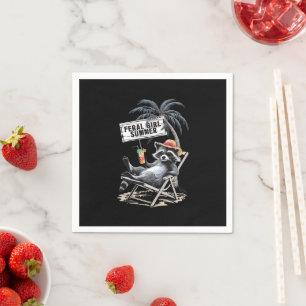Feral Girl Summer Beach Funny Racoon Napkin