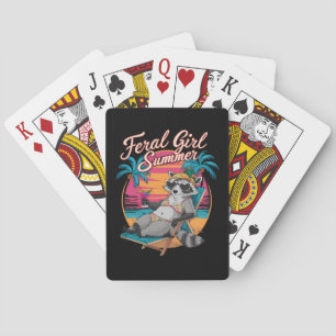 Feral Girl Summer Beach Funny Racoon Playing Cards