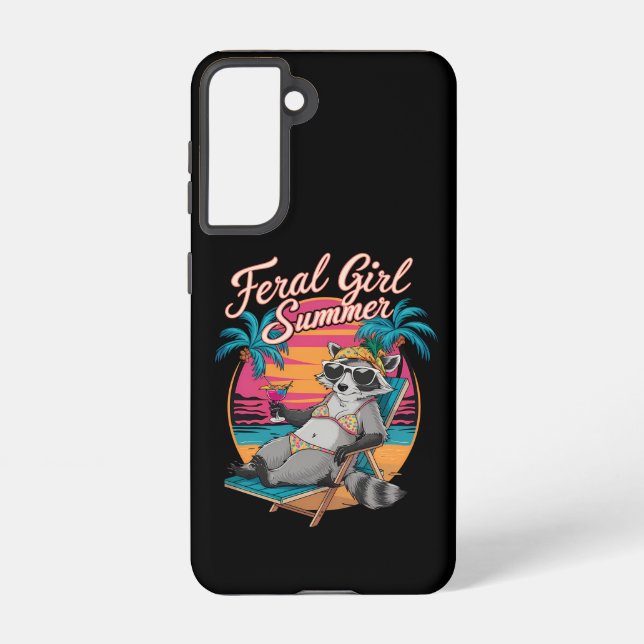 Feral Girl Summer Beach Funny Racoon Samsung Galaxy S21 Case (Back)