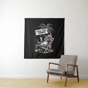 Feral Girl Summer Beach Funny Racoon Tapestry