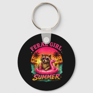 Feral Girl Summer Beach Racoon Style Key Ring
