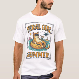 Feral Girl Summer Cat Float Vintage Shirt Design_1