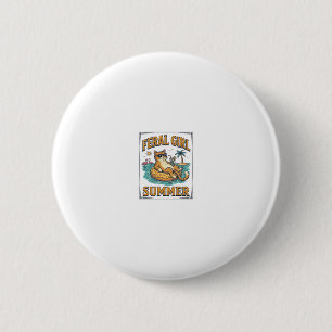 Feral Girl Summer Cat Float Vintage Shirt Design_1 6 Cm Round Badge