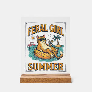 Feral Girl Summer Cat Float Vintage Shirt Design_1 Acrylic Sign